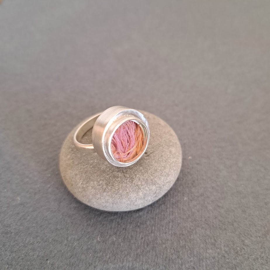 Carole Ramsden Silver - Pink/orange dolly rope treasure ring