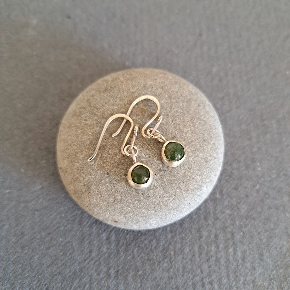 Carole Ramsden Silver - Melted moss green sea glass cabochon earrings