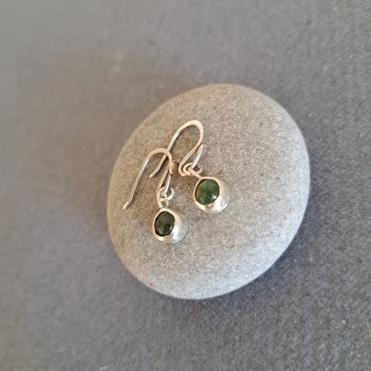 Carole Ramsden Silver - Melted moss green sea glass cabochon earrings