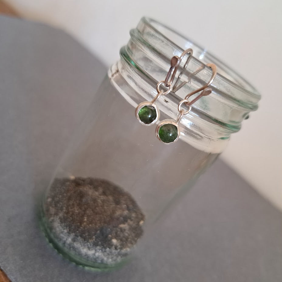 Carole Ramsden Silver - Melted moss green sea glass cabochon earrings