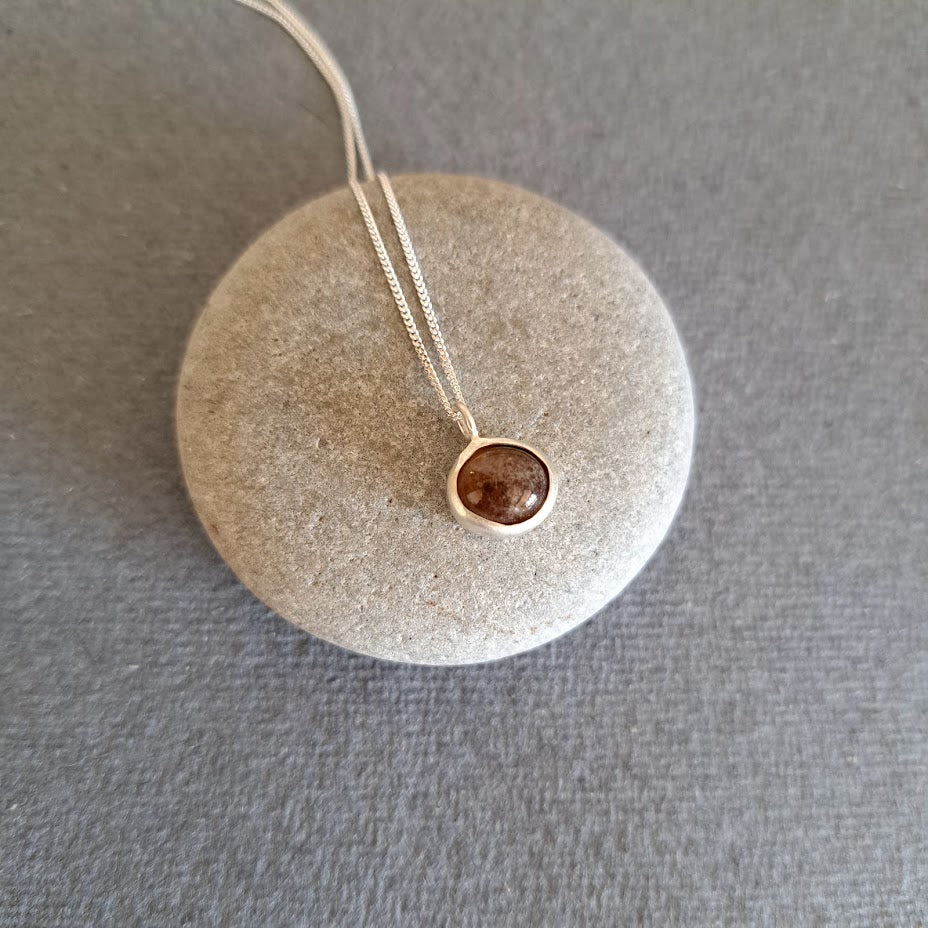 Carole Ramsden Silver - Melted dark amber sea glass cabochon necklace