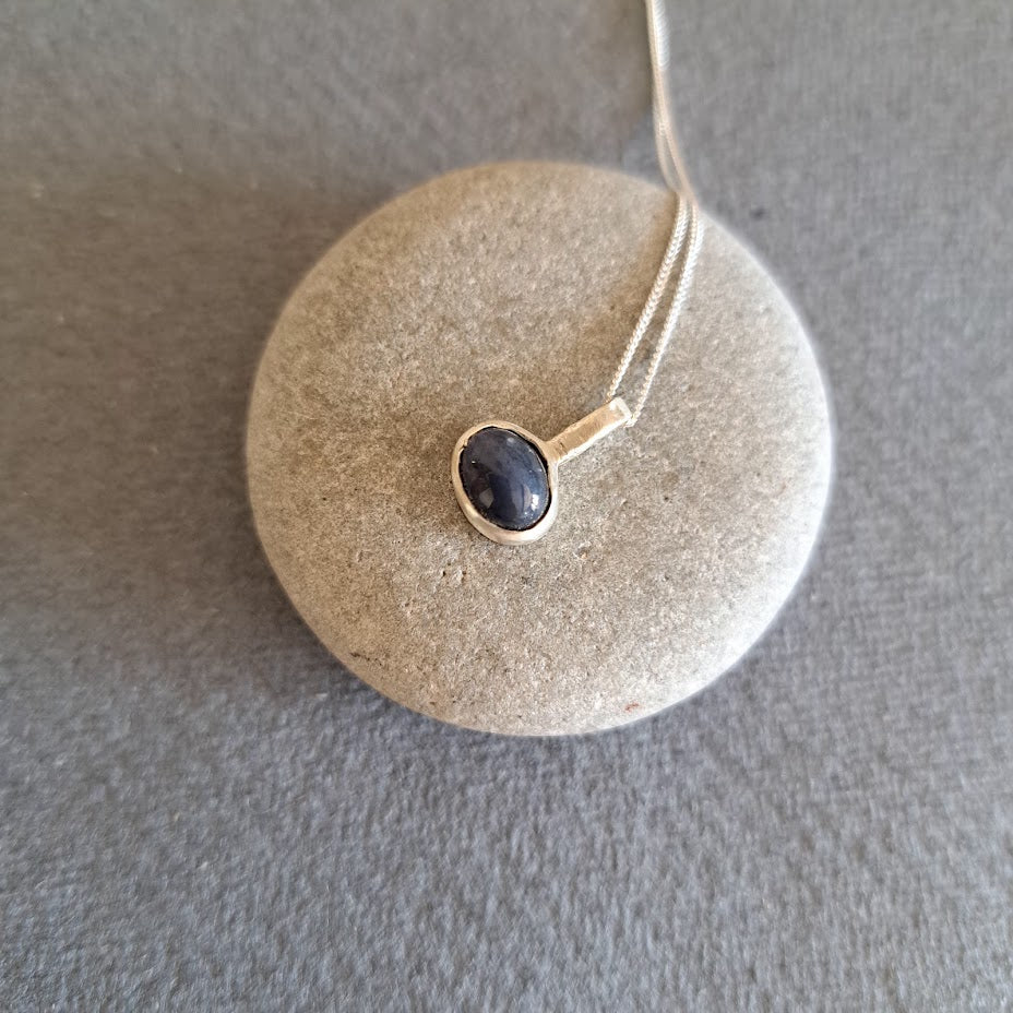 Carole Ramsden Silver - Melted navy blue sea glass cabochon necklace