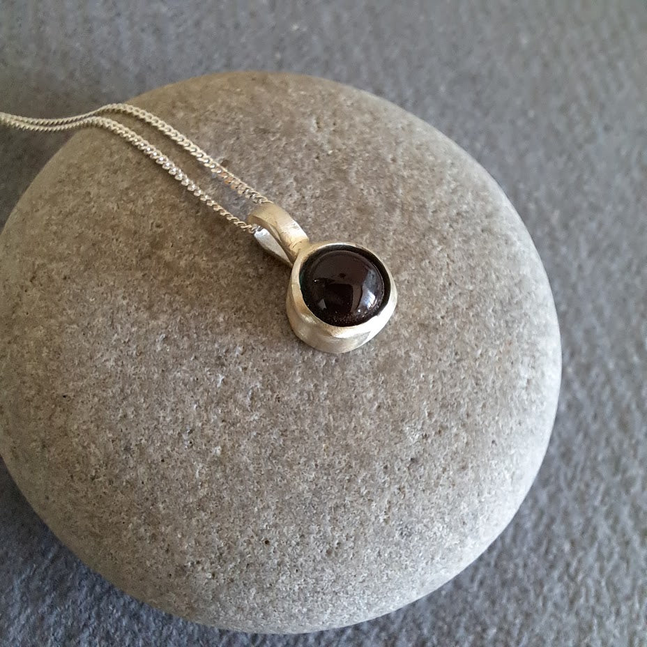 Carole Ramsden Silver - Melted dark teal sea glass cabochon necklaces
