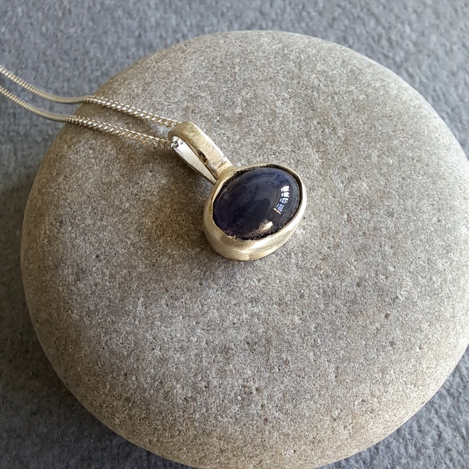 Carole Ramsden Silver - Melted navy blue sea glass cabochon necklace