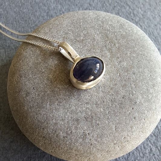 Carole Ramsden Silver - Melted navy blue sea glass cabochon necklace