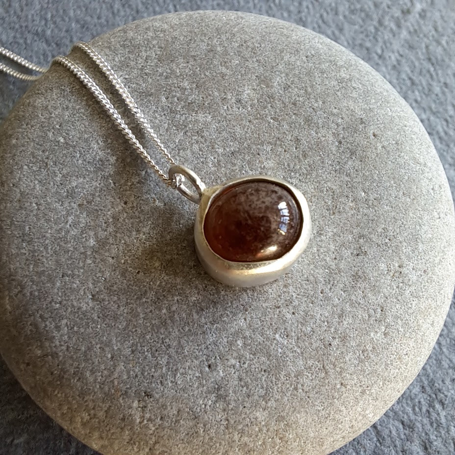 Carole Ramsden Silver - Melted dark amber sea glass cabochon necklace