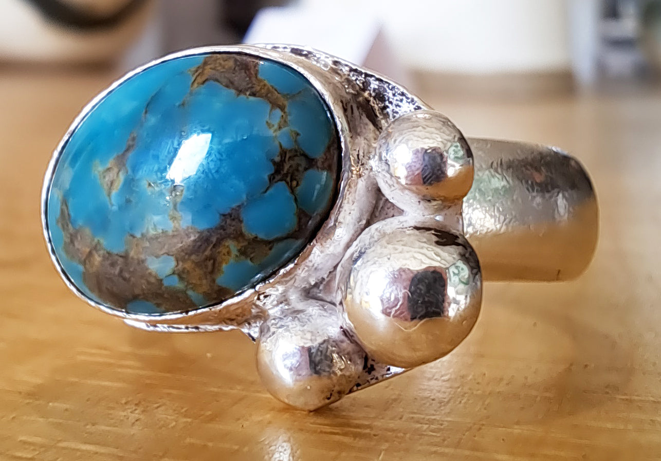 Charlotte Jewellery - Chunky turquoise and granulated silver ring