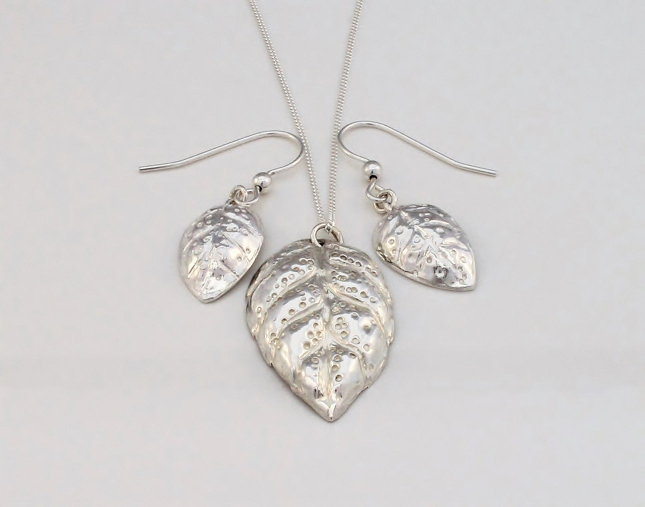 Karen J Ward - Leaf pendant and drop earrings