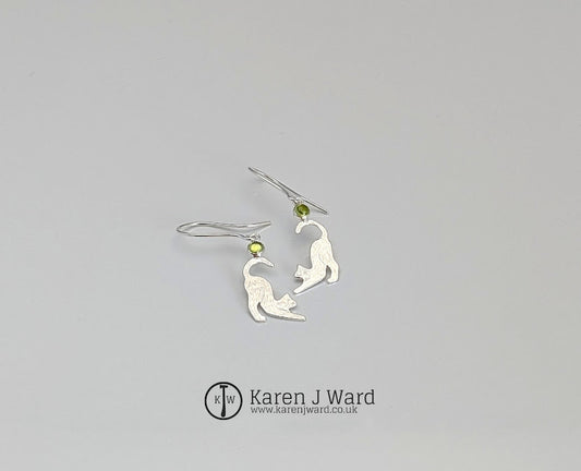 Karen J Ward - Lazy cat with peridot earrings KW61