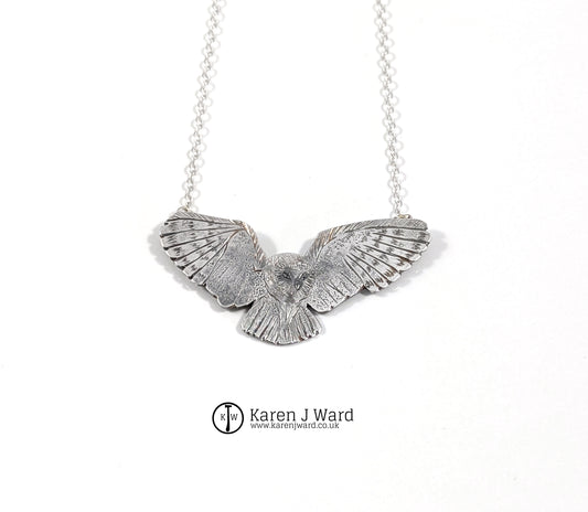 Karen J Ward - Callieach - Barn Owl in flight pendant KW12