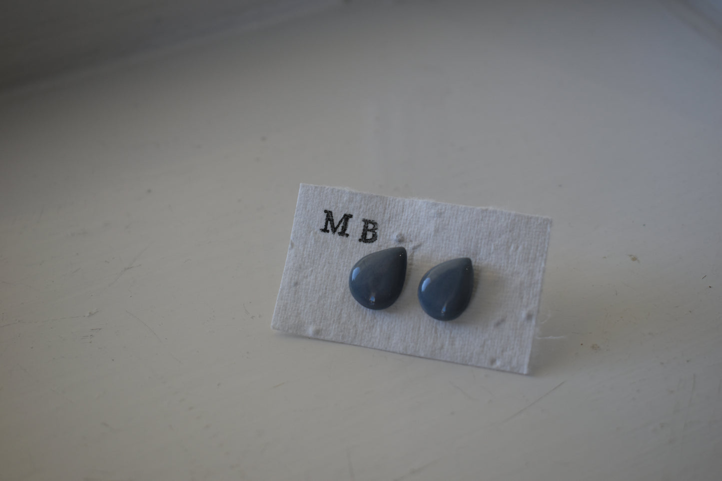 Matilda Belle Ceramic Jewellery - grey teardrop stud earrings