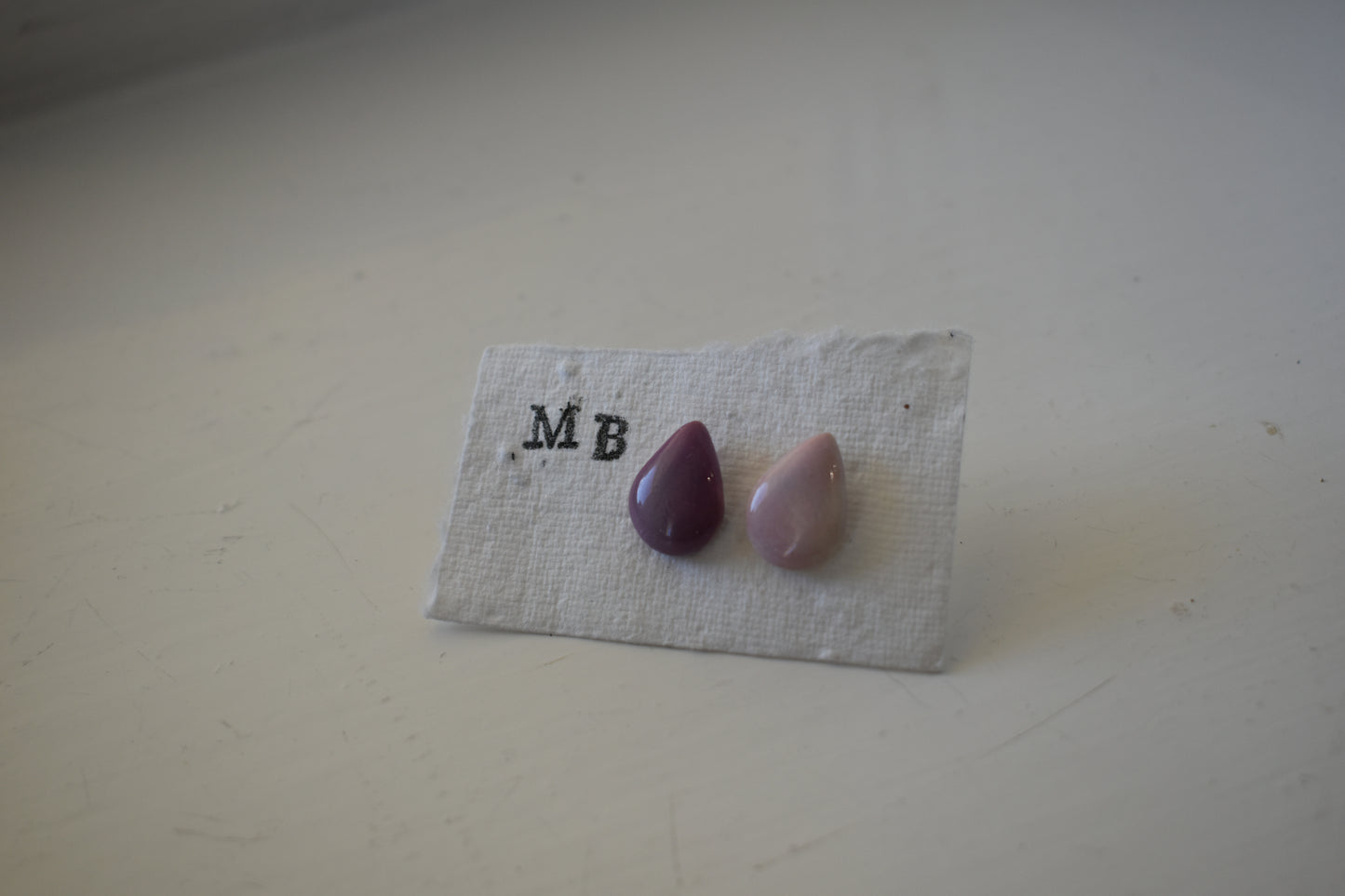 Matilda Belle Ceramic Jewellery - pink/purple teardrop stud earrings