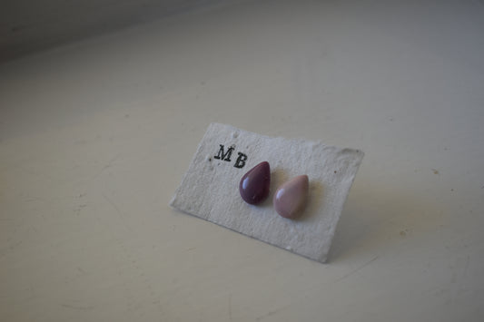 Matilda Belle Ceramic Jewellery - pink/purple teardrop stud earrings