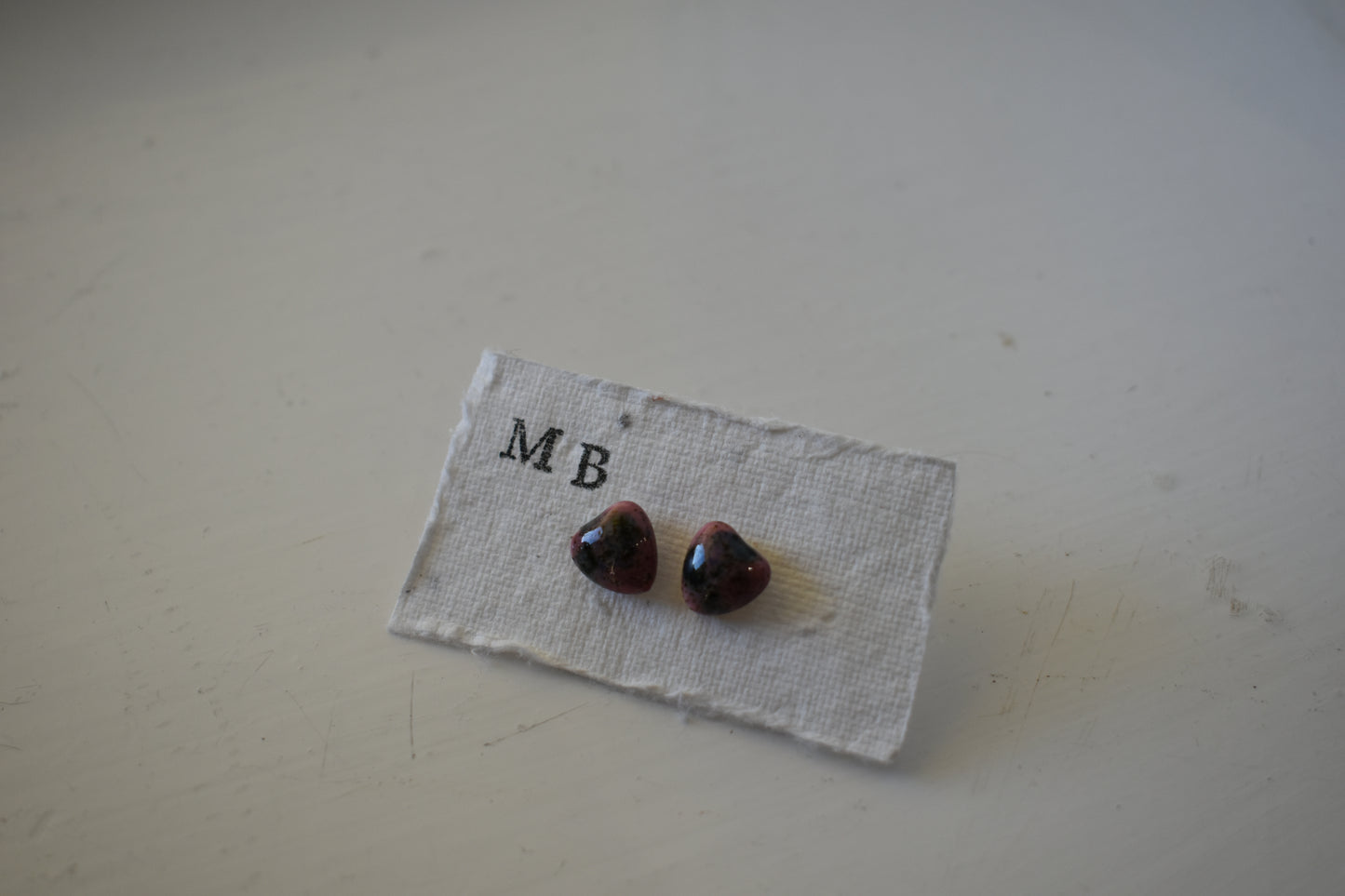 Matilda Belle Ceramic Jewellery - purple tiny heart stud earrings