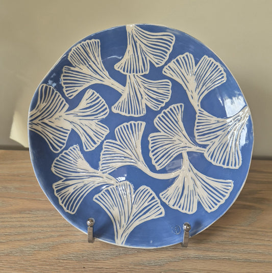 Natalie Elderton - Gingko Blue Sgraffito plate