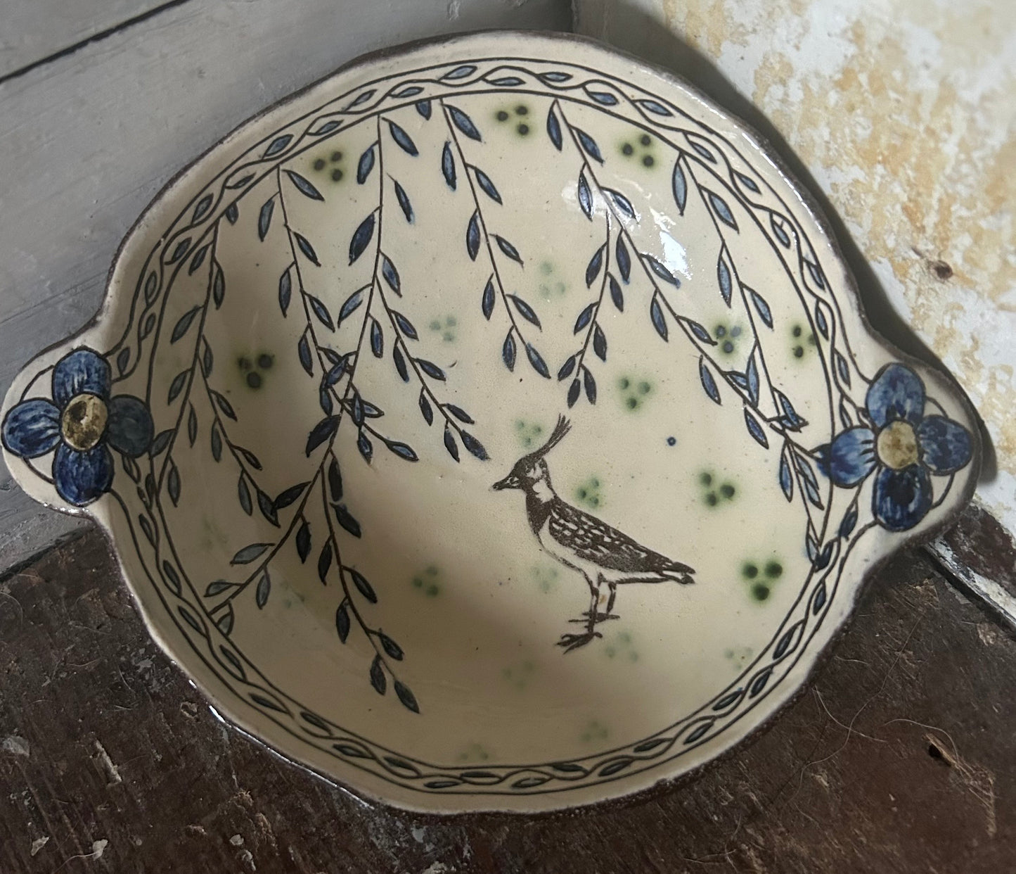 Adrift Pottery - Slipware Lapwing Porringer bowl