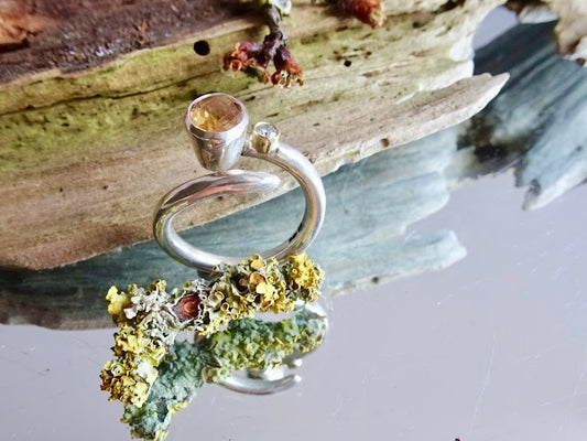 Louise Dwyer - Silver coil citrine and diamond ring