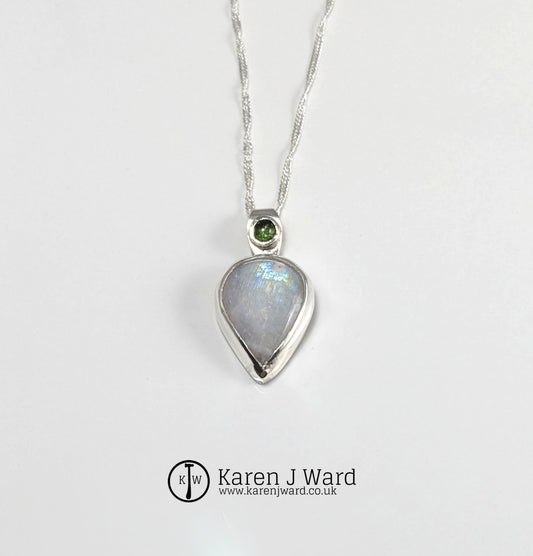 Karen J Ward - Rainbow Moonstone and green tourmaline pendant - KW93