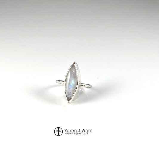 Karen J Ward - Rainbow Moonstone marquise ring - KW96