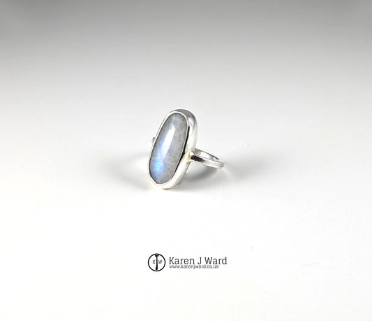 Karen J Ward - Rainbow Moonstone oval ring - KW94