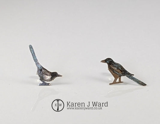 Karen J Ward - 'Two for Joy' magpie stud earrings KW5