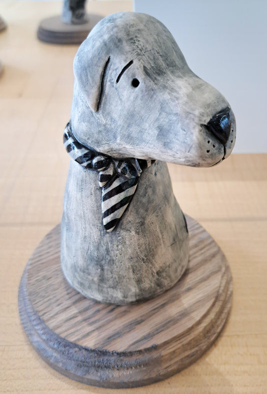 Christine Hughes - Sculptures - Dog with black and white bandana