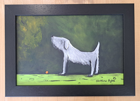 Christine Hughes - Lets Play Ball, white dog and ball