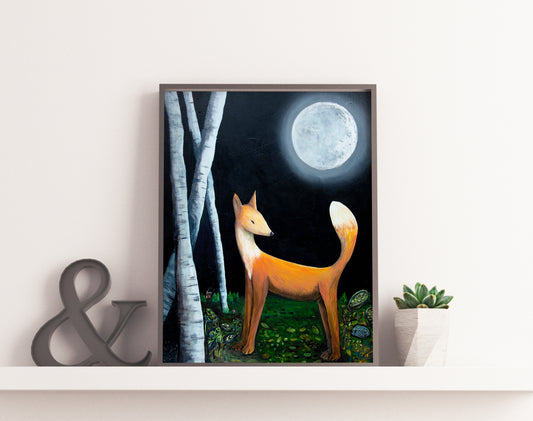 Christine Hughes - Moonlit Fox in a Forest with Silver Birch Trees