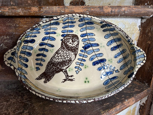 Adrift Pottery - Slipware Owl Dish with handles