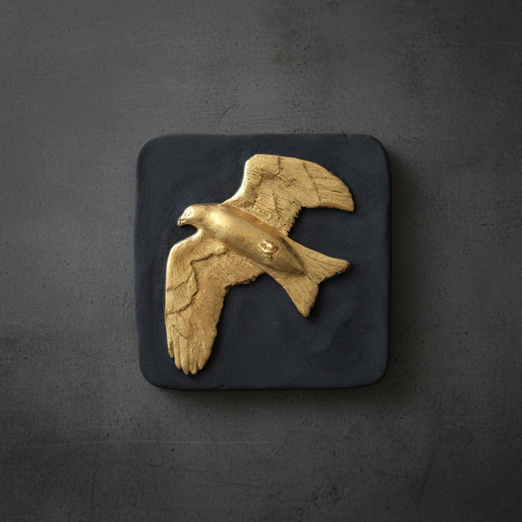 Steve Page - Charcoal Black Jesmonite 23.5 carat gold leaf, bird wall plaque