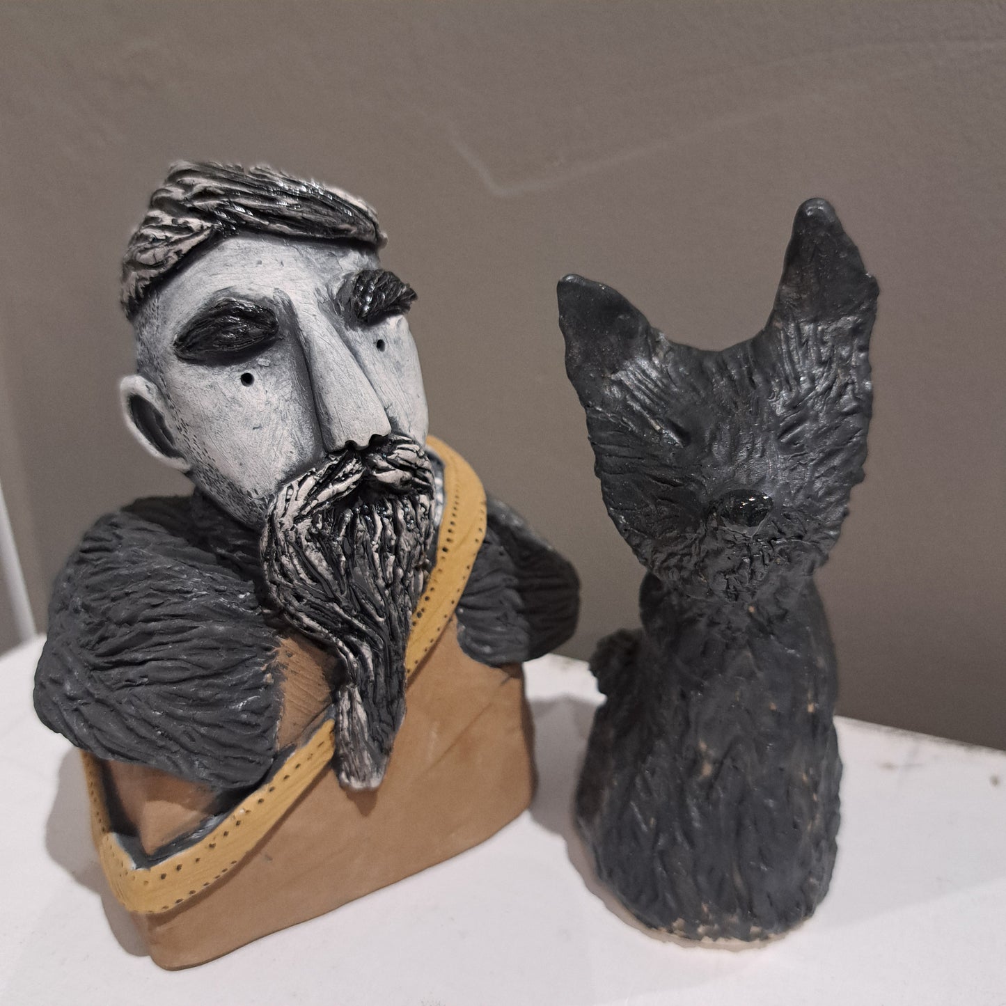 Christine Hughes - Sculptures - Viking Man & Dog