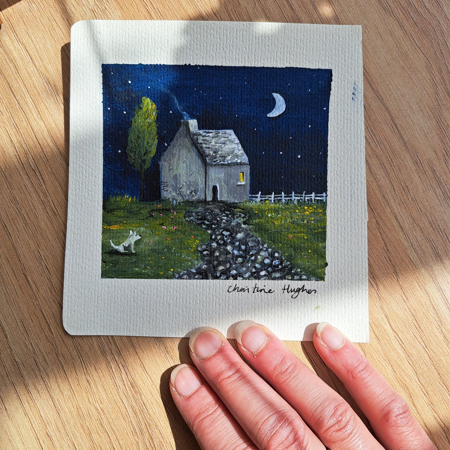 Christine Hughes -  Mini Original Cottage in the moonlight