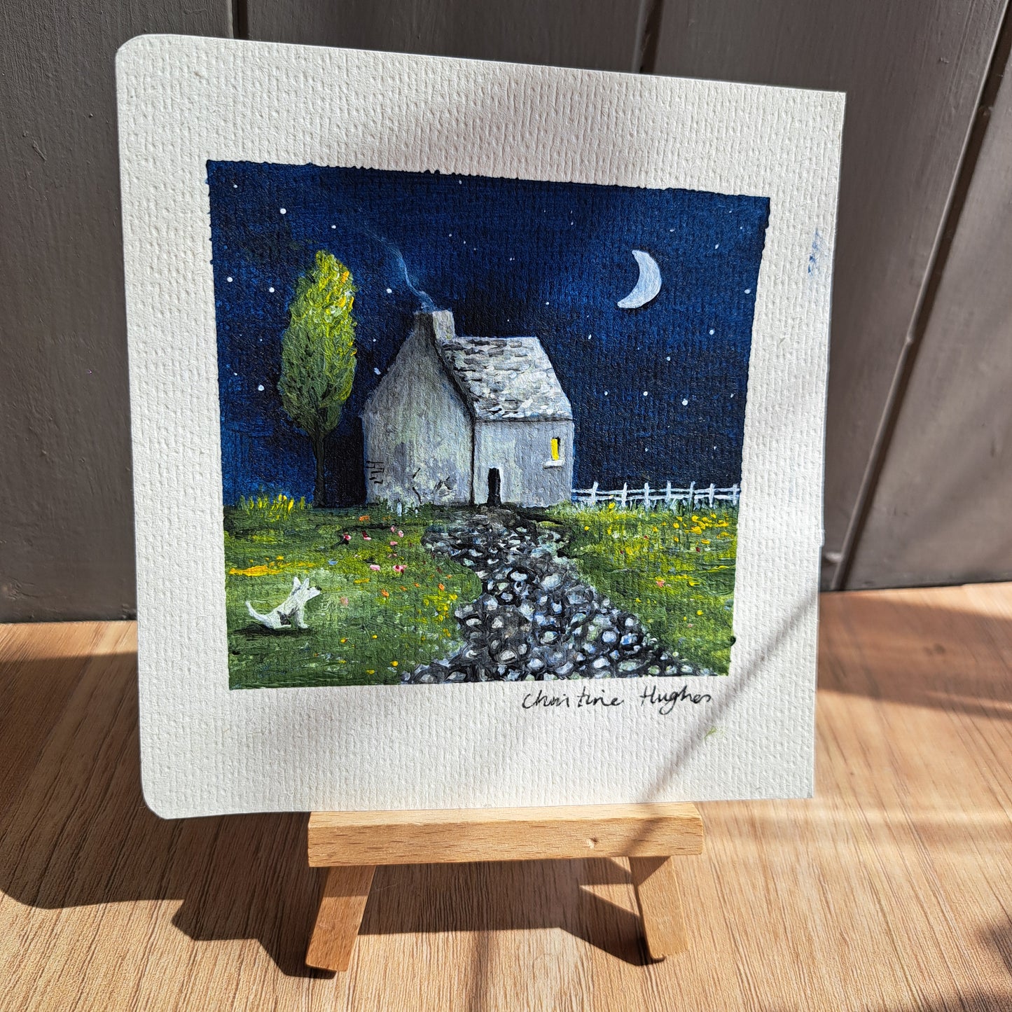Christine Hughes -  Mini Original Cottage in the moonlight