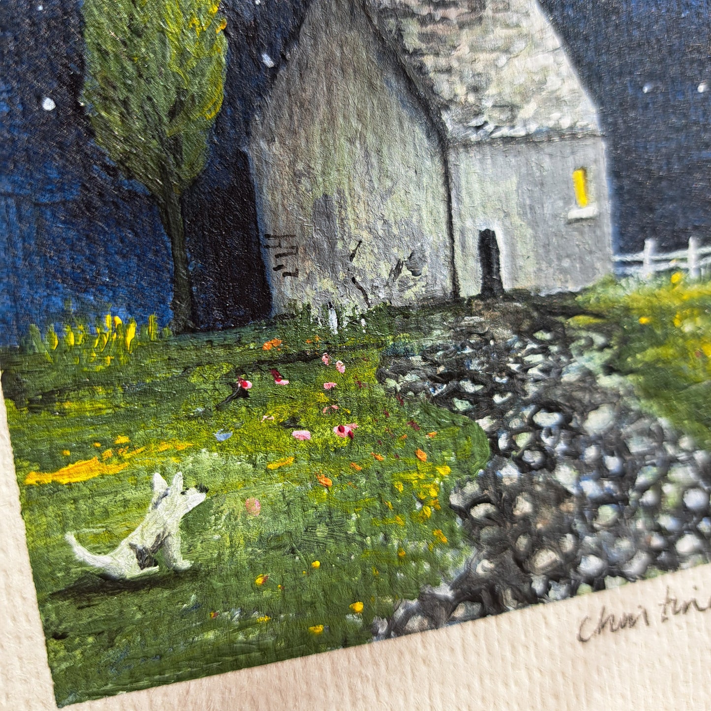 Christine Hughes -  Mini Original Cottage in the moonlight