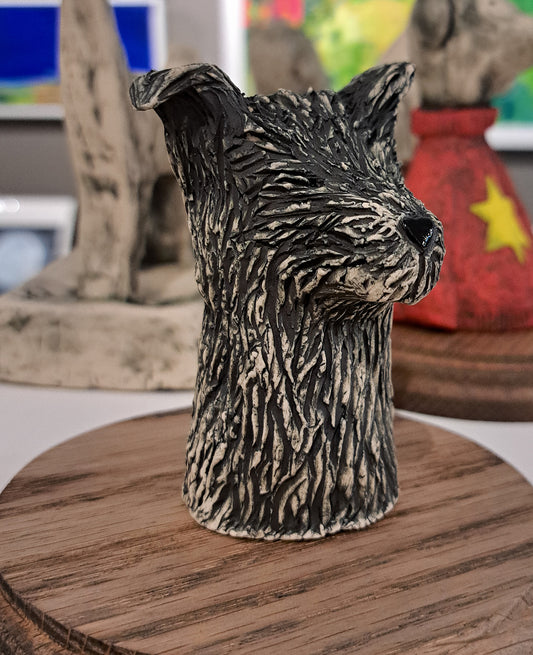 Christine Hughes - Sculptures - Scruff the black dog