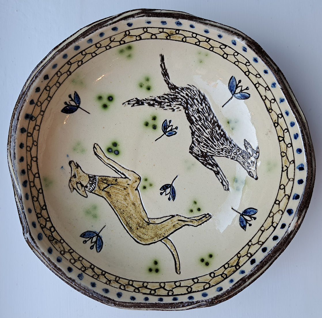 Adrift Pottery - Small Round Running Hound Dog Dish