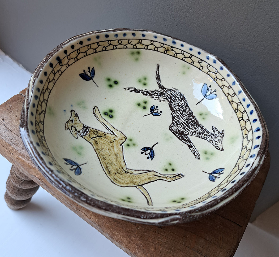 Adrift Pottery - Small Round Running Hound Dog Dish