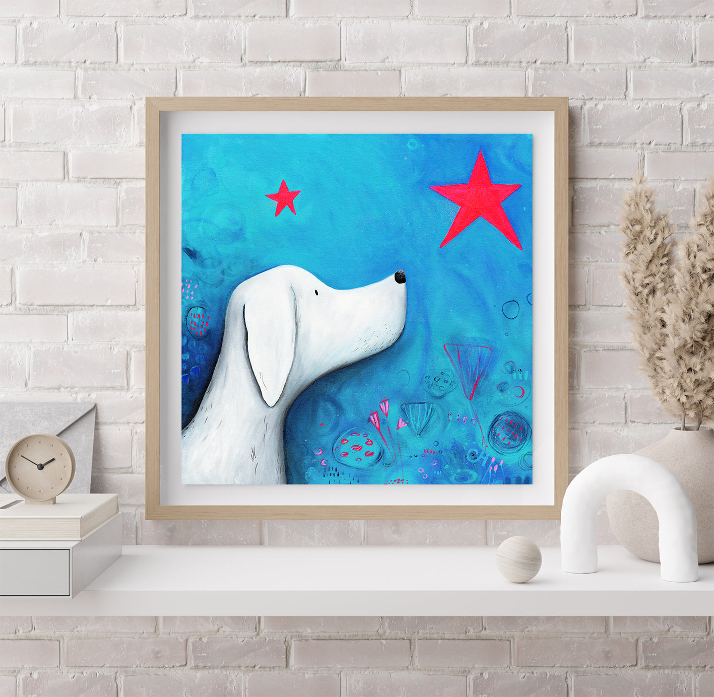 Christine Hughes - Dog Looking up At The Stars Illustration, Stargazing