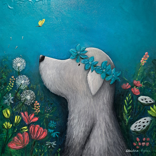 Christine Hughes - Summer Days, Floral Dog Portrait