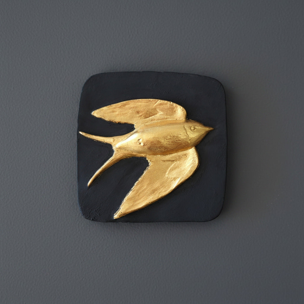 swaloow in flight black jesmonite 23.5 gold leaf plaque