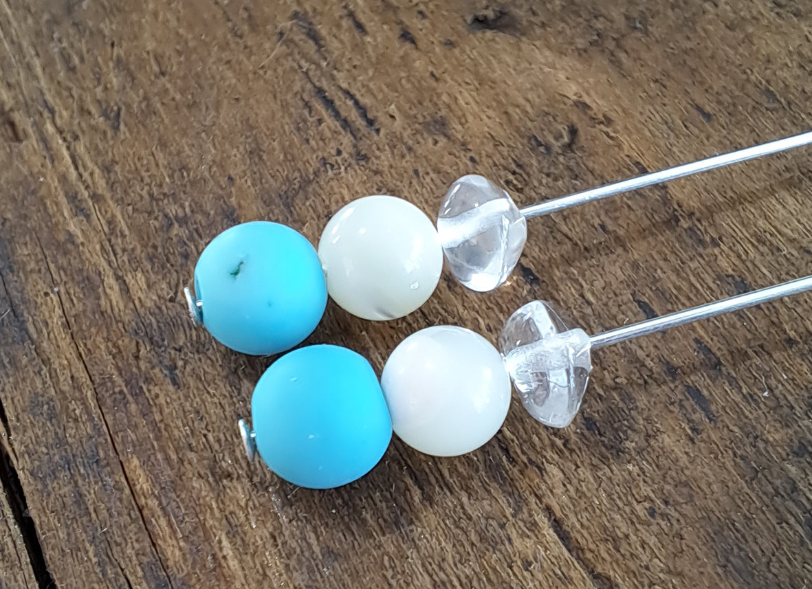 Trinket & Belle - Silver beaded Turquoise Earrings