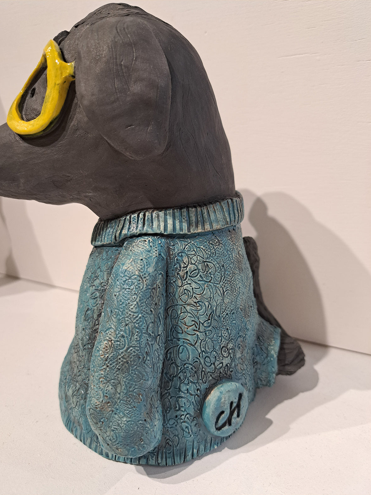 Christine Hughes - Sculptures - Yellow Glasses, Dog with jumper