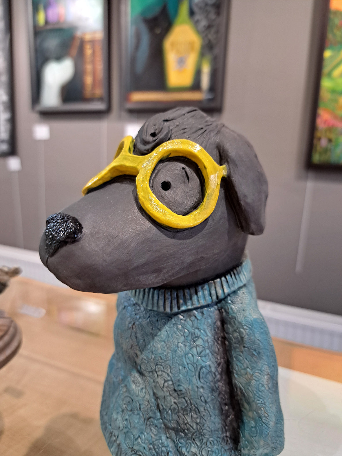 Christine Hughes - Sculptures - Yellow Glasses, Dog with jumper